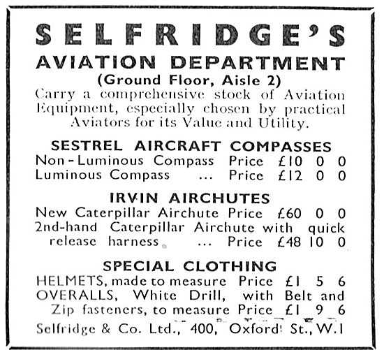 Selfridges Aviation Department - Aviators Clothing               