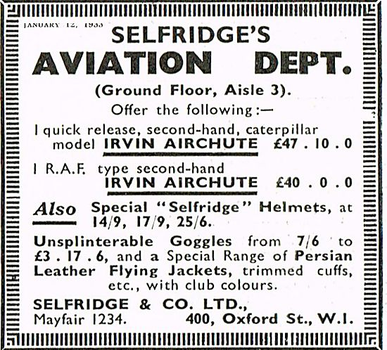 Selfridges Aviation Dept For Irvin Airchutes                     