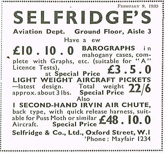 Selfridges Aviation Dept For Aircraft Pickets                    