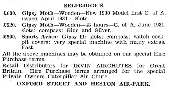 Selfridges Aviation Department                                   