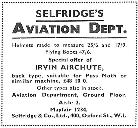 Selfridges Aviation Department - Irvin Airchutes                 
