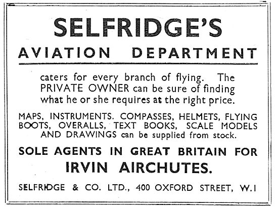 Selfridges Aviation Dept - Caters For The Needs Of Private Owners