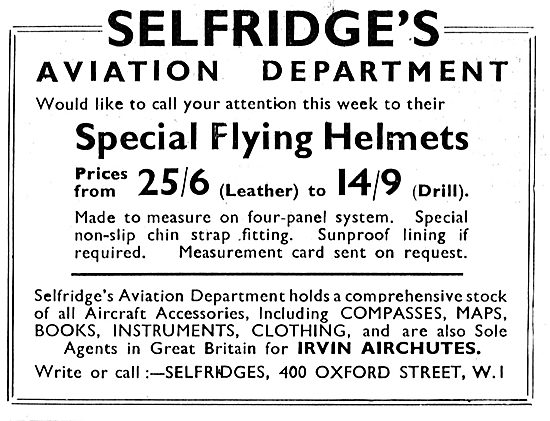 Selfridges Aviation Department - Special Flying Helmets          