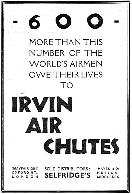 Selfridges Aviation Dept - Sole Distributors For Irvin Air Chutes