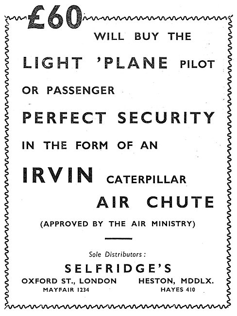 Selfridges Aviation Dept - Irvin Air Chutes For Private Owners   