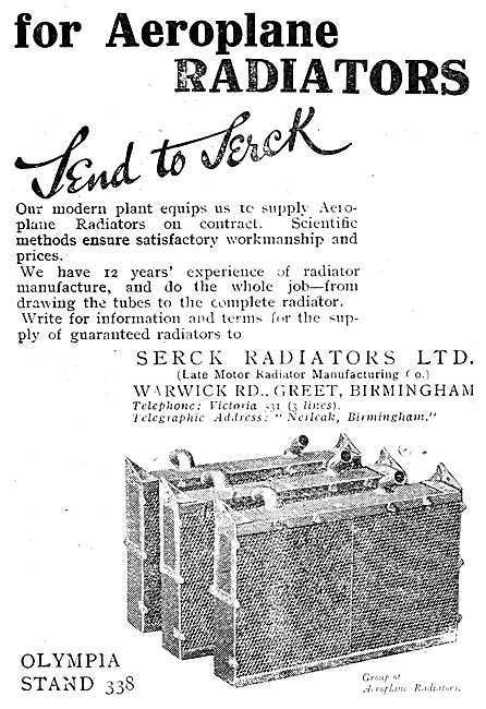 Serck Aero Engine Radiators 1919 Advert                          