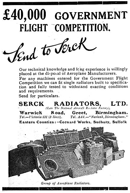 Serck Aero Engine Radiators. 1920 Advert                         