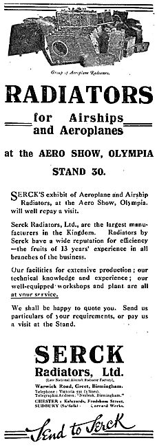 Serck Radiators For Airships & Aeroplanes. 1920                  