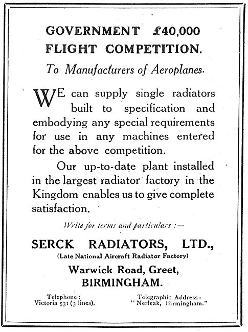 Serck Radiators - Re Government £40,000 Flight Competition       