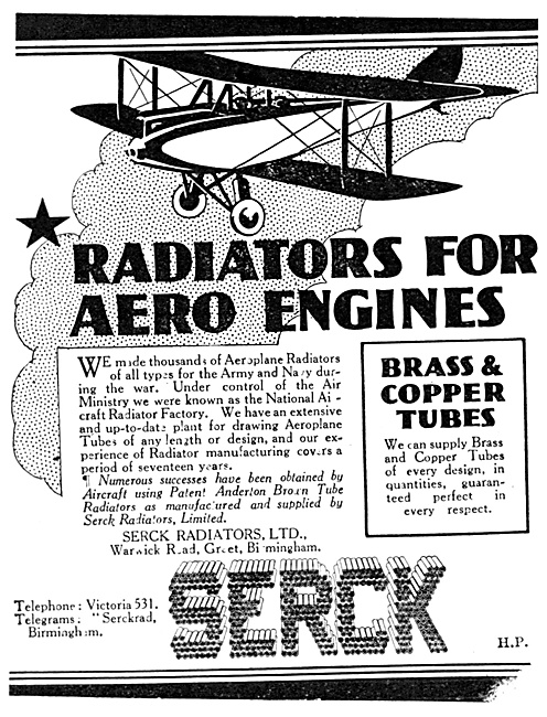 Serck Aircraft Radiators For Aero Engines 1929                   