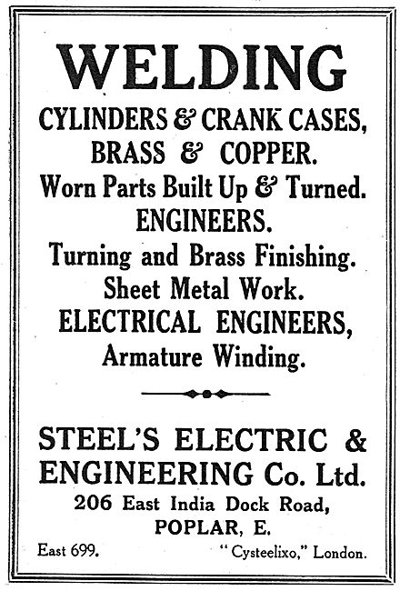 Steels Electric & Engineering Co. Welders. 206 East India Dock Rd