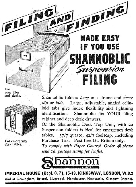 Shannon Visible Records. Shannoblic Suspension Filing System     