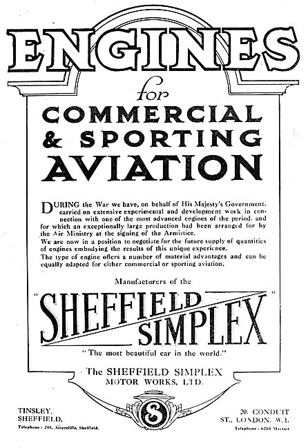 Sheffield Simplex Aero Engines & Motor Cars                      