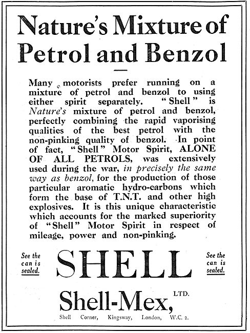 Shell Petrol: Nature's Mixture Of Petrol & Benzol.               