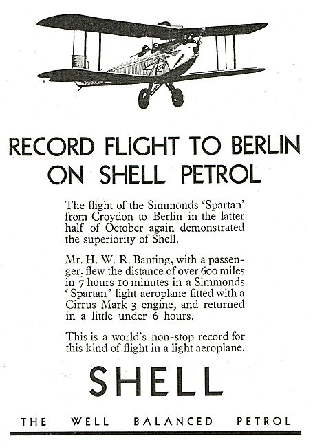 Bantings Record Flight To Berlin On Shell Petrol - Cirrus Spartan