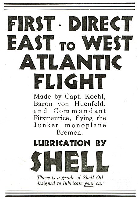 First Direct East West Atlantic Flight Made On Shell Oils        