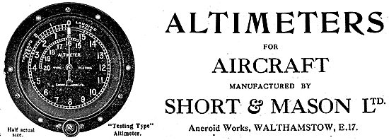 Short and Mason Altimeters For  Aircraft                         