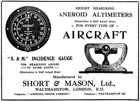 Short & Mason S.&M. Incidence Gauge.  S.&M. Altimeter            