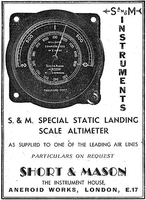 Short and Mason Static Landing Scale  Altimeters                 