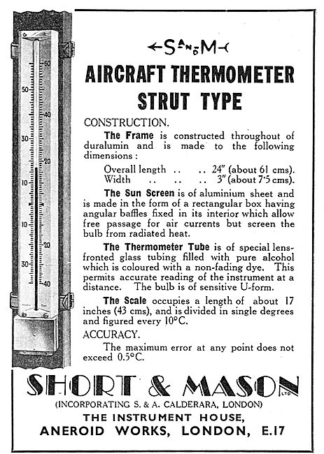 Short and Mason Strut Type Aircraft Thermometers                 