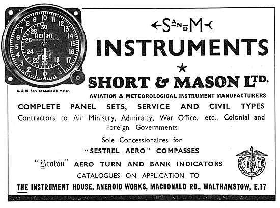 Short & Mason Aircraft Instruments - Aircaft Panel Sets          