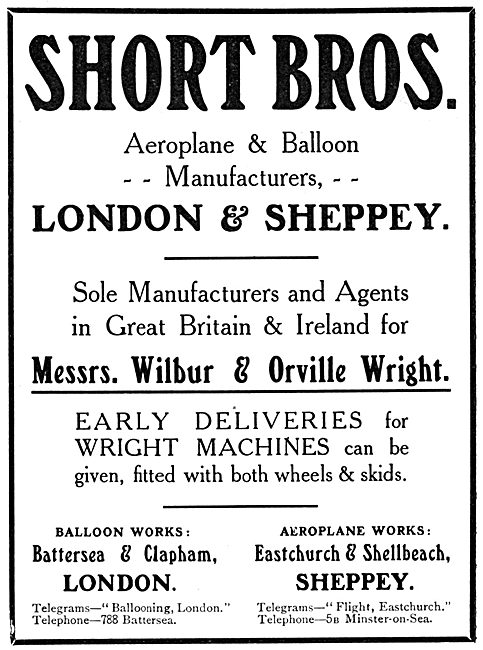 Short Brothers. Aeroplane & Balloon Manufacturers                