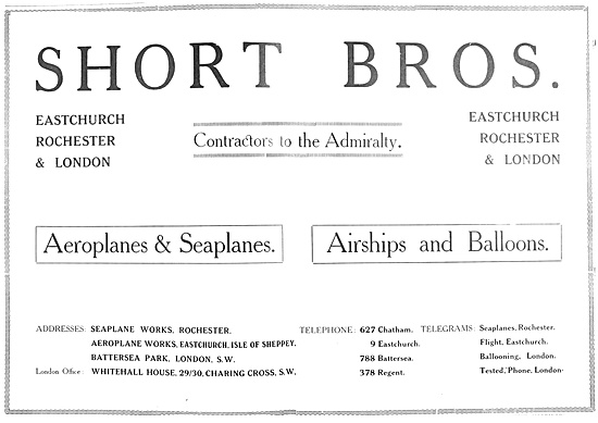 Short Brothers Aircraft 1916 Advert                              