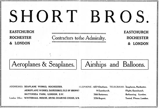 Short Bros Aeroplanes & Seaplanes. Eastchurch & Rochester        
