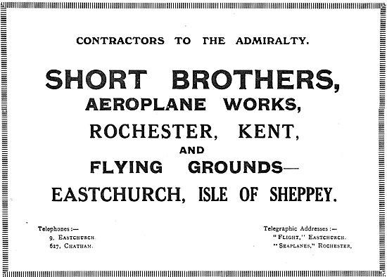 Short Bros Aeroplane Works - Rochester, Kent.                    