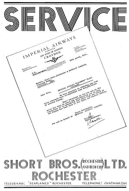 Short Aircraft Testimonial From Imperial Airways                 