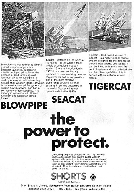 Shorts Missiles - Blowpipe   Seacat      Tigercat                