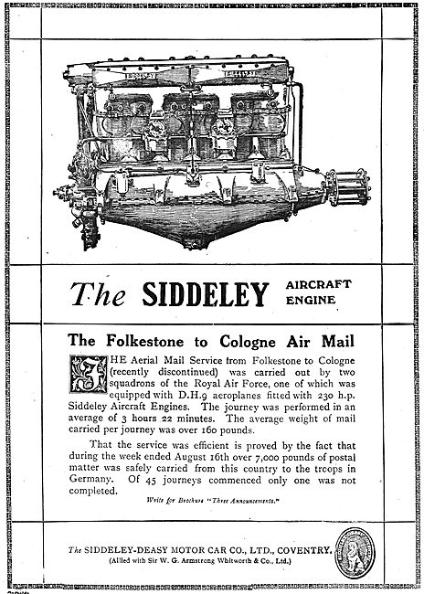 Siddeley-Deasy Engines For The Folkestone To Cologne Air Mail    