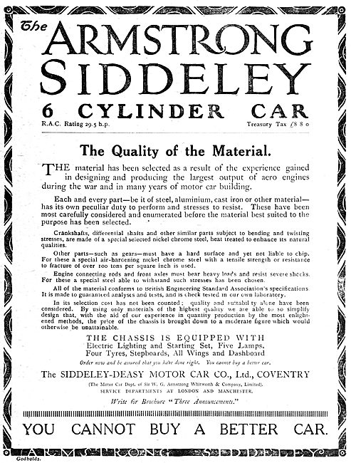 Armstrong Siddeley Motor Cars 1919                               