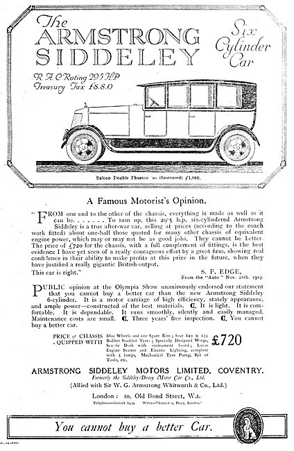 Armstrong Siddeley Motor Cars 1919                               