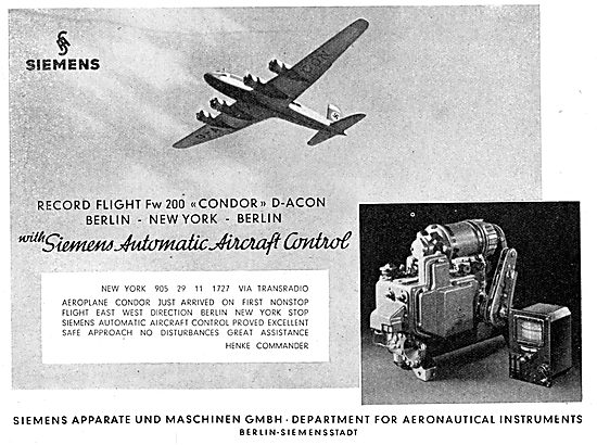 Siemens Automatic Aircraft Control. Autopilot 1938               