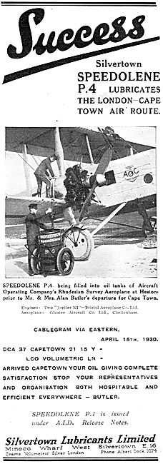 Silvertown Speedolene  P4 Aero Engine Oil - London-Cape Route    