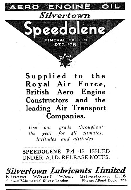 Silvertown Speedolene Aero Engine Oil Supplied To The RAF        