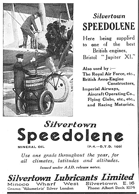 Silvertown Speedolene Aero Engine Oil For Bristol Jupiter XI     