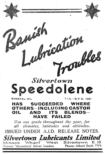 Banish Lubrication Problems Silvertown Speedolene Aero Engine Oil