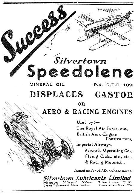 Silvertown Aero Engine Oil Displaces Castor Oil On Racing Engines