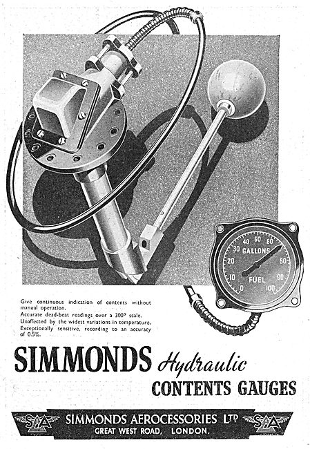 Simmonds Aerocessories : Hydraulic Contents Gauges               