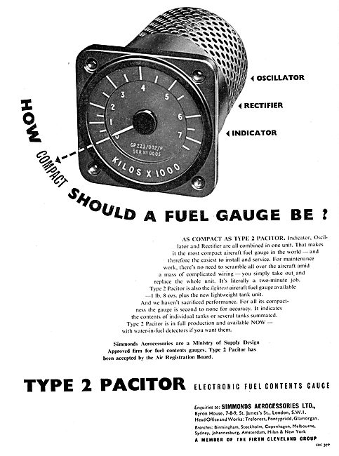 Simmonds Aerocessories Pacitor Electronic Fuel Contents Gauge    