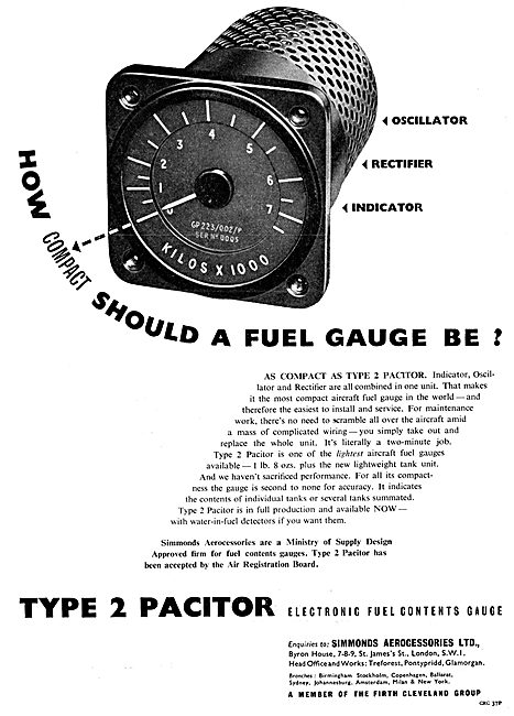 Simmonds Type 2 Pacitor Fuel Contents Gauge                      