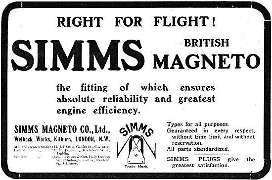 Simms Magneto Co. Magnetos For Aeroplane Engines                 