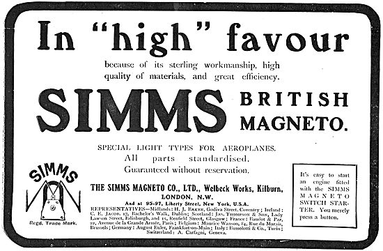 Simms British Made Aeroplane Magnetos Are Held In High Favour    