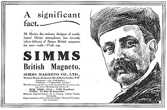 M.Bleriot Has Taken Delivery Of Simms Magnetos For Aero Work     