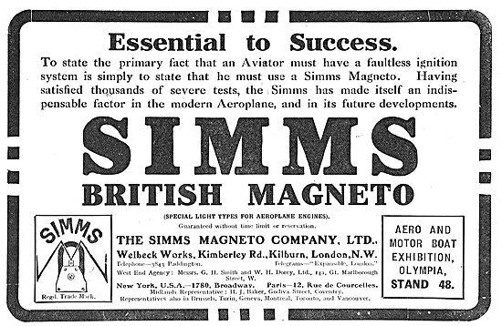 Simms British Aeroplane Magnetos Essential To Success            