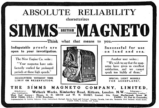 Simms Magnetos For Absoloute Reliability.                        