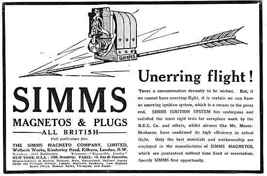 Simms Magnetos And Plugs For Unerring Flight                     