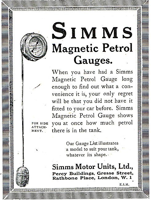 Simms Magnetic Petrol Gauges For Aircraft                        